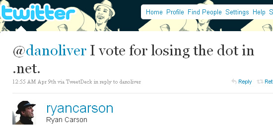 Ryan Carson Joking on Twitter About the Name of .net Magazine