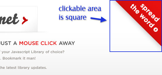 The clickable area of the corner ad is square